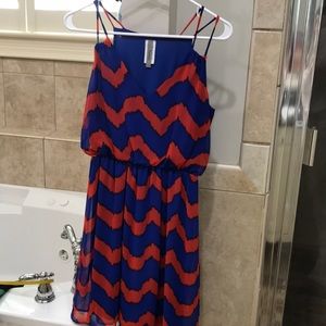 Red/blue striped spaghetti strap dress
